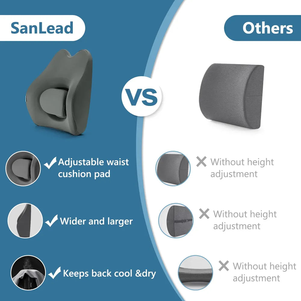 Lumbar Support Pillow with Adjustable Bracket Memory Foam Lower Back Posture Cushion