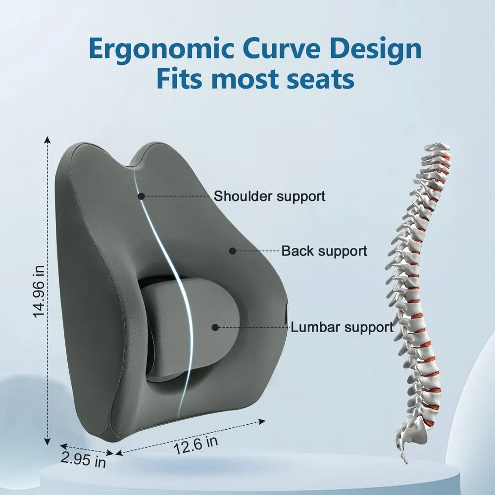 Lumbar Support Pillow with Adjustable Bracket Memory Foam Lower Back Posture Cushion