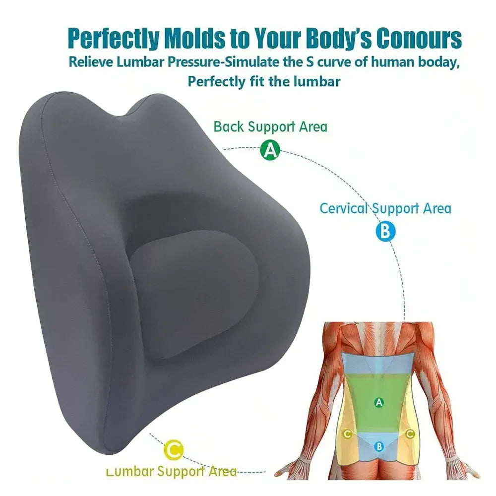 Lumbar Support Pillow with Adjustable Bracket Memory Foam Lower Back Posture Cushion