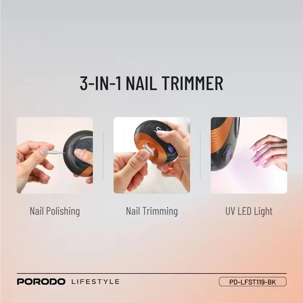 Porodo Lifestyle All-In-One Nail Trimmer Set 400mAh Type-C Charging – Black