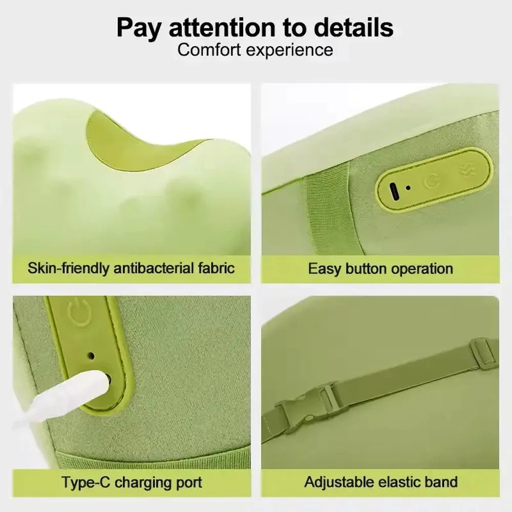 Repor Bean Massage Cushion for Neck Back & Waist with Constant Temperature Heat and 2600mAh Battery - Green