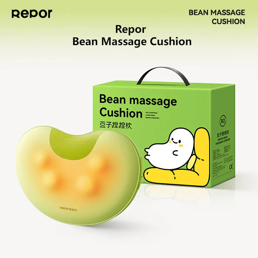 Repor Bean Massage Cushion for Neck Back & Waist with Constant Temperature Heat and 2600mAh Battery - Green