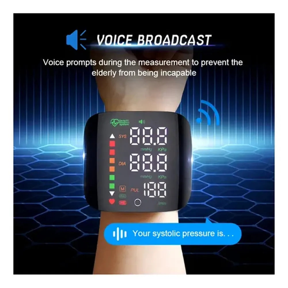 Automatic Digital Wrist Blood Pressure Monitor Touch Screen Voice Broadcast and Dual User Mode USB Rechargeable