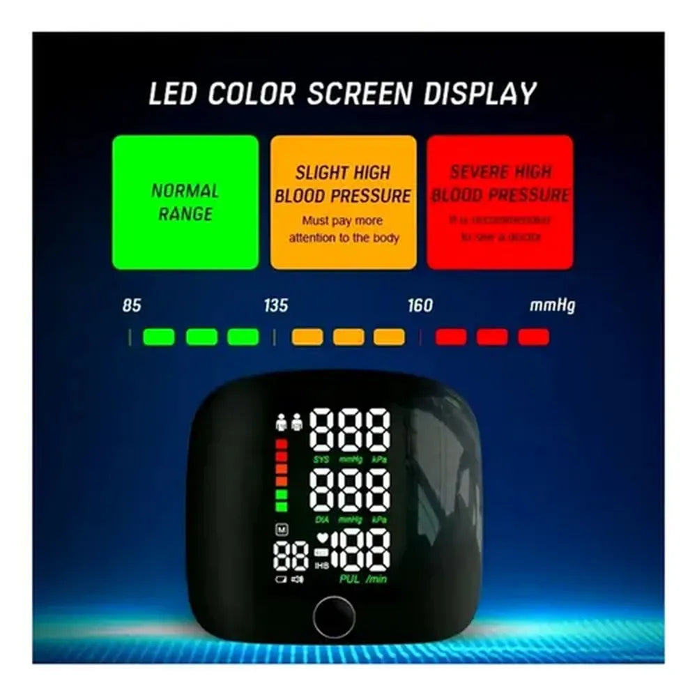 Automatic Digital Wrist Blood Pressure Monitor Touch Screen Voice Broadcast and Dual User Mode USB Rechargeable