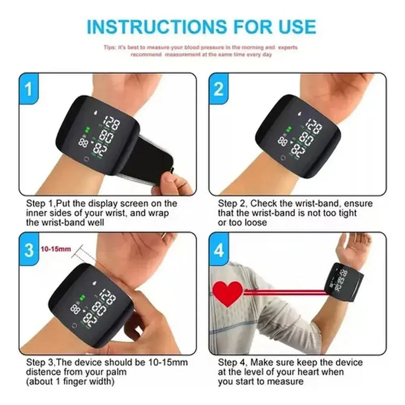 Automatic Digital Wrist Blood Pressure Monitor Touch Screen Voice Broadcast and Dual User Mode USB Rechargeable