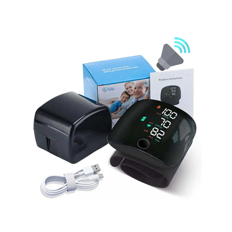 Automatic Digital Wrist Blood Pressure Monitor Touch Screen Voice Broadcast and Dual User Mode USB Rechargeable
