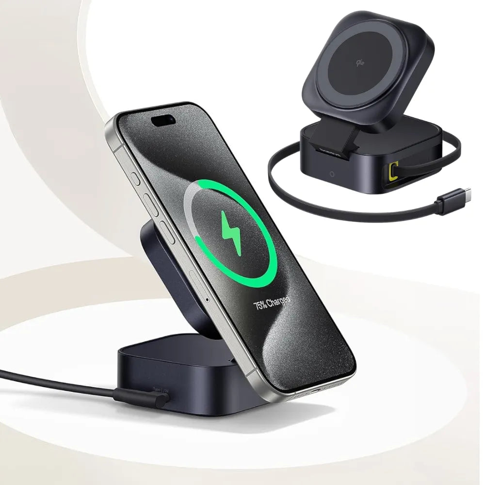 Baseus PicoGo Series Qi2 Wireless Charger, 15W Magnetic Charging Stand with 67W Retractable USB-C Cable, 2-in-1 Fast Charging
