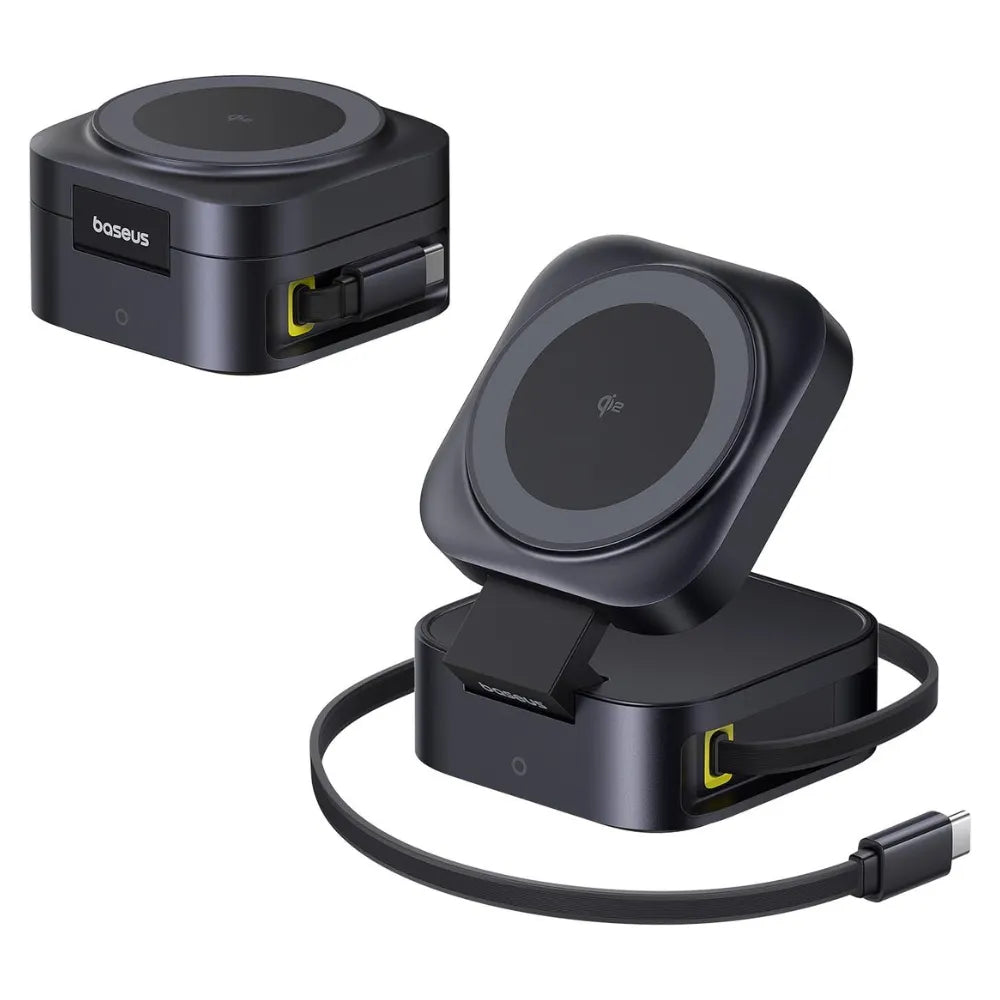 Baseus PicoGo Series Qi2 Wireless Charger, 15W Magnetic Charging Stand with 67W Retractable USB-C Cable, 2-in-1 Fast Charging