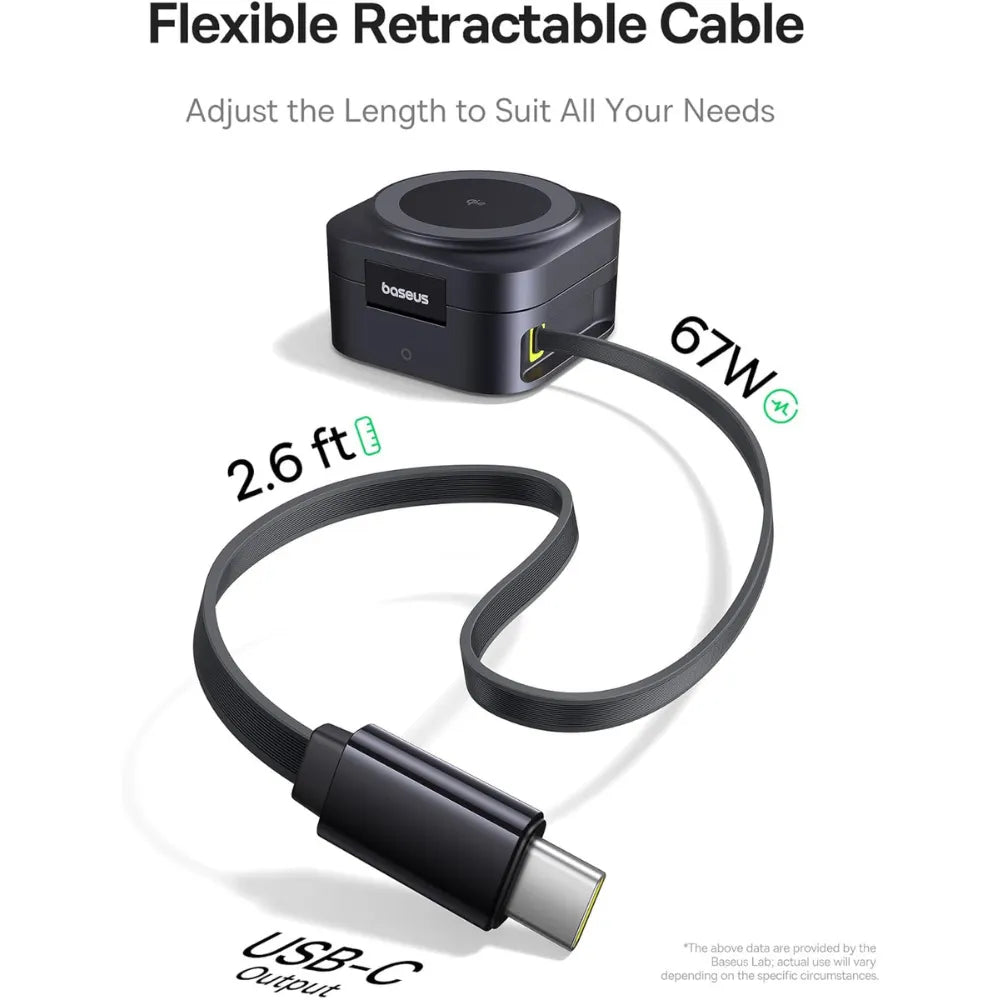 Baseus PicoGo Series Qi2 Wireless Charger, 15W Magnetic Charging Stand with 67W Retractable USB-C Cable, 2-in-1 Fast Charging