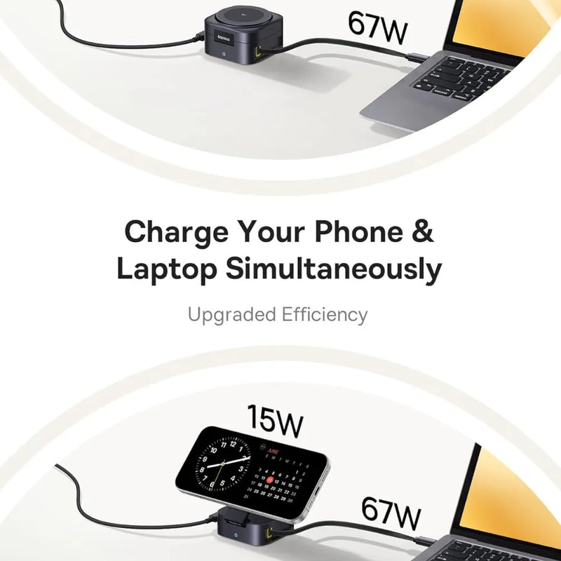 Baseus PicoGo Series Qi2 Wireless Charger, 15W Magnetic Charging Stand with 67W Retractable USB-C Cable, 2-in-1 Fast Charging
