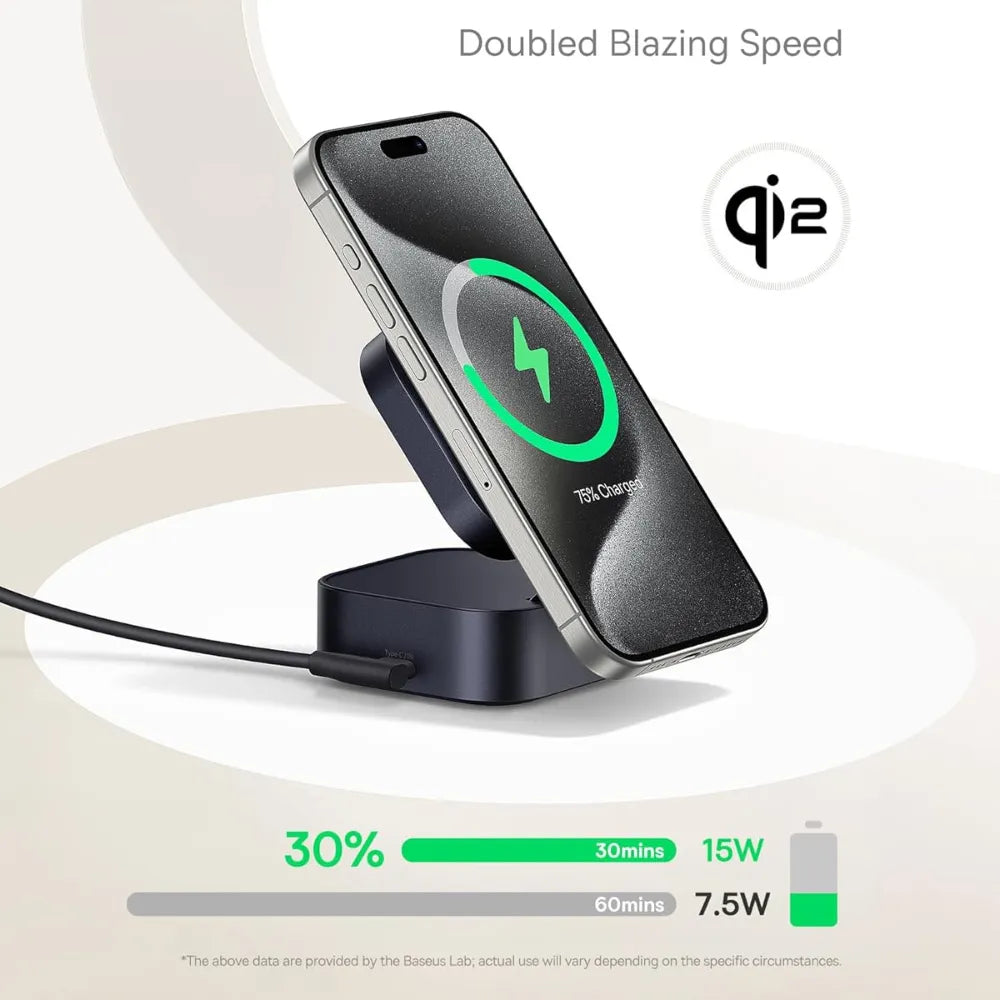 Baseus PicoGo Series Qi2 Wireless Charger, 15W Magnetic Charging Stand with 67W Retractable USB-C Cable, 2-in-1 Fast Charging