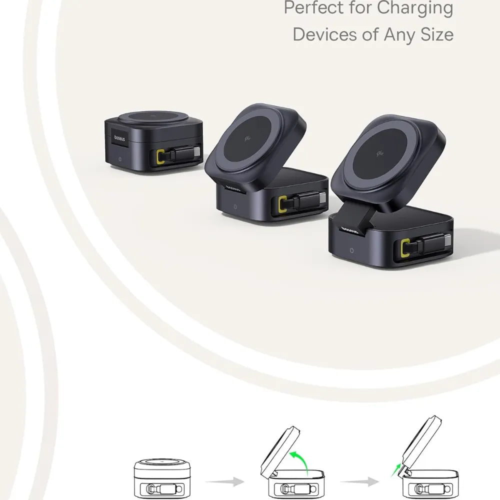Baseus PicoGo Series Qi2 Wireless Charger, 15W Magnetic Charging Stand with 67W Retractable USB-C Cable, 2-in-1 Fast Charging