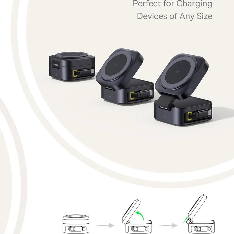 Baseus PicoGo Series Qi2 Wireless Charger, 15W Magnetic Charging Stand with 67W Retractable USB-C Cable, 2-in-1 Fast Charging