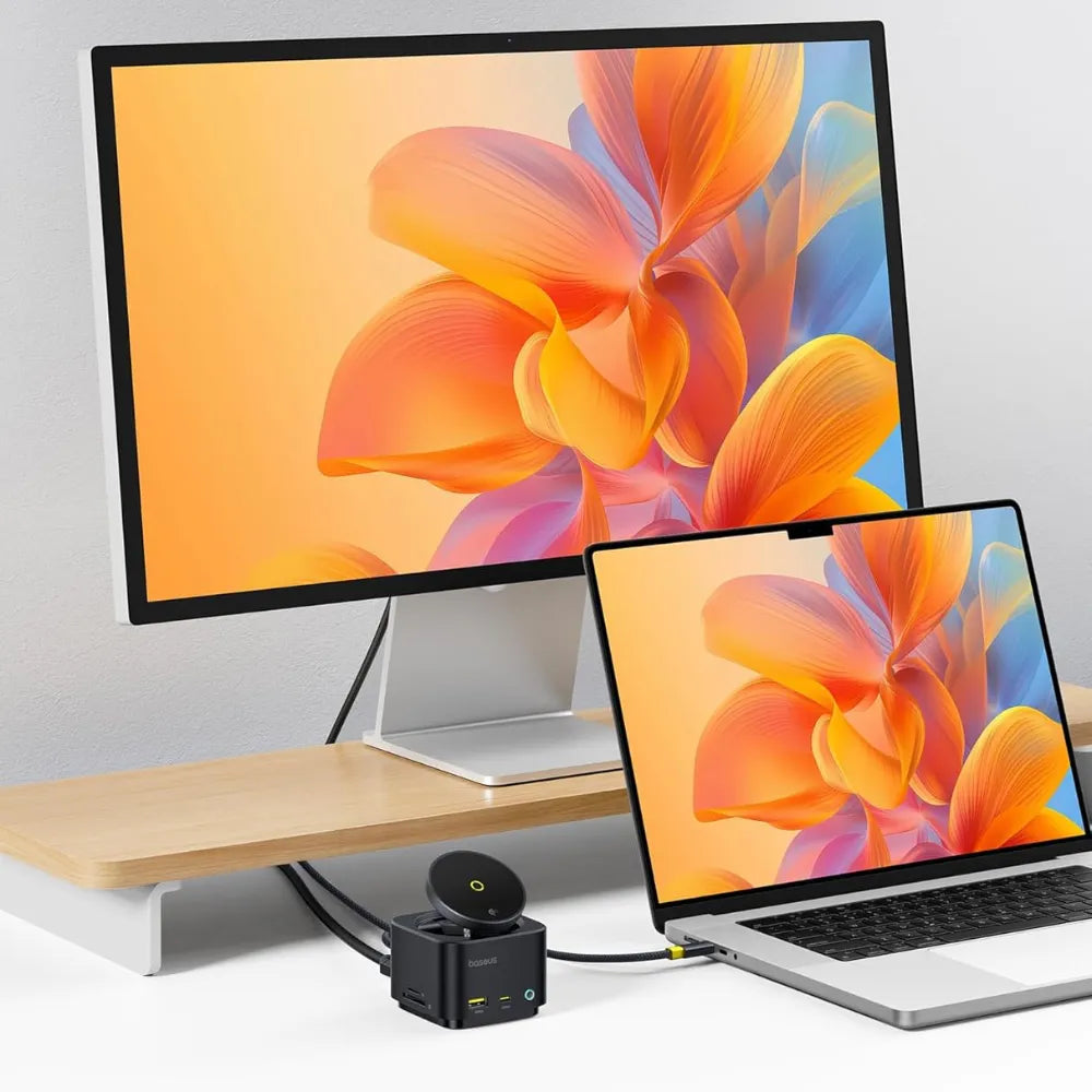 Baseus MagPro II 7-in-1 USB-C Hub with Qi2 15W Wireless Charger, 4K@60Hz HDMI, PD100W, USB 3.2 10Gbps, SD/MicroSD Slots, Magnetic Stand