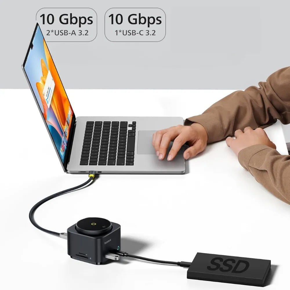 Baseus MagPro II 7-in-1 USB-C Hub with Qi2 15W Wireless Charger, 4K@60Hz HDMI, PD100W, USB 3.2 10Gbps, SD/MicroSD Slots, Magnetic Stand