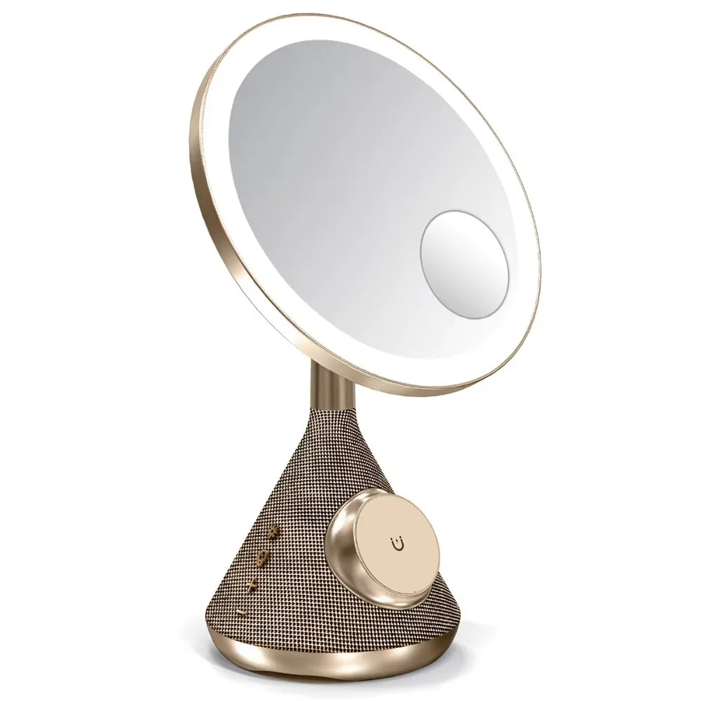 Porodo LED Makeup Mirror with 3 Brightness Levels, Bluetooth Speaker, 15W MagSafe Wireless Charger, USB-C Power Port & 1m Charging Cable