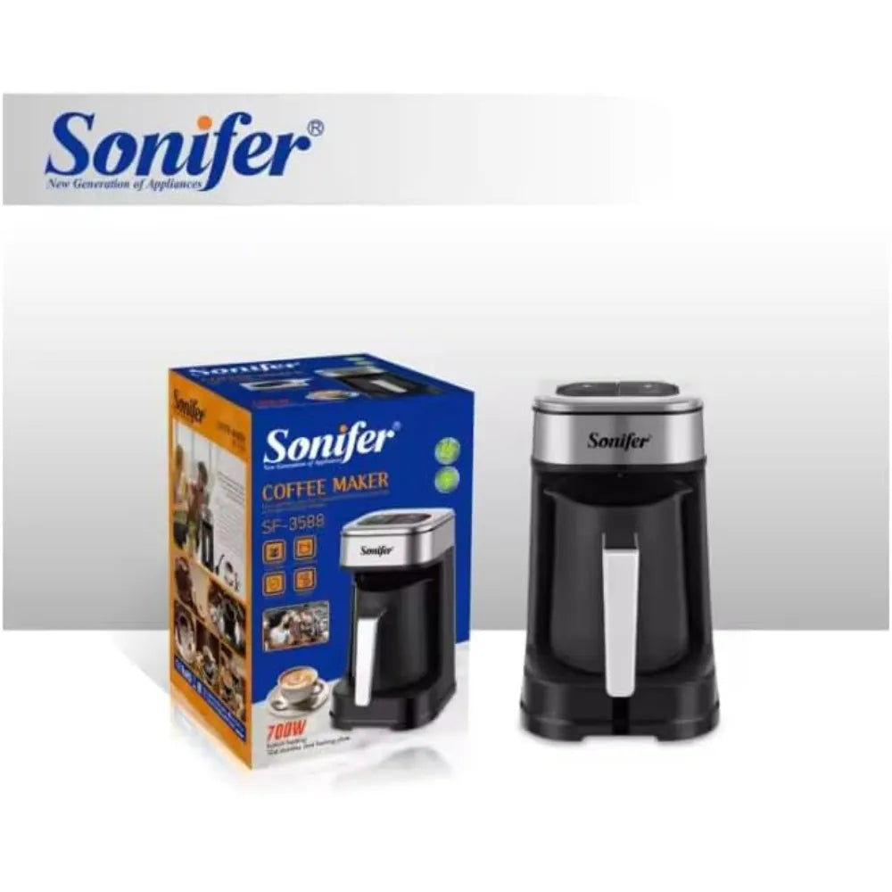 Sonifer SF-3588 Turkish Coffee Maker 4-Cup Capacity, Auto Shut-Off, 700W Power, Paper Filter – Black