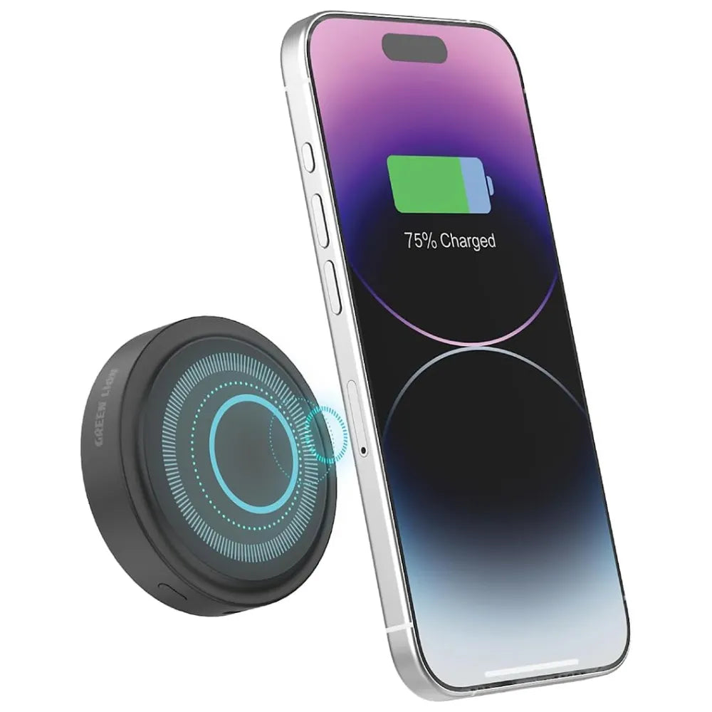 Green Lion MAG Power 3000mAh Power Bank – 10W Output, N52*16 Strong Magnets, LED Indicator, USB-A to Type-C Cable, Type-C Port, MagSafe Compatible – Black