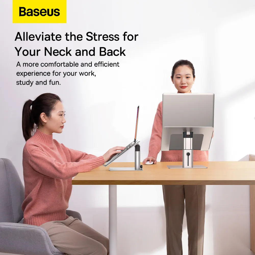 Baseus Metal Adjustable Laptop Stand – Ergonomic Height & Tilt Design, Universal Compatibility, Silver