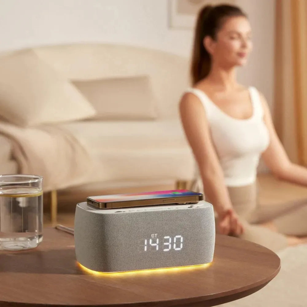EZVALO Wireless Charging Alarm Clock – Digital Clock Radio with Bluetooth Speaker, 10W Fast Charging, Dual Alarm, FM Radio, USB/Type-C Port & Night Light