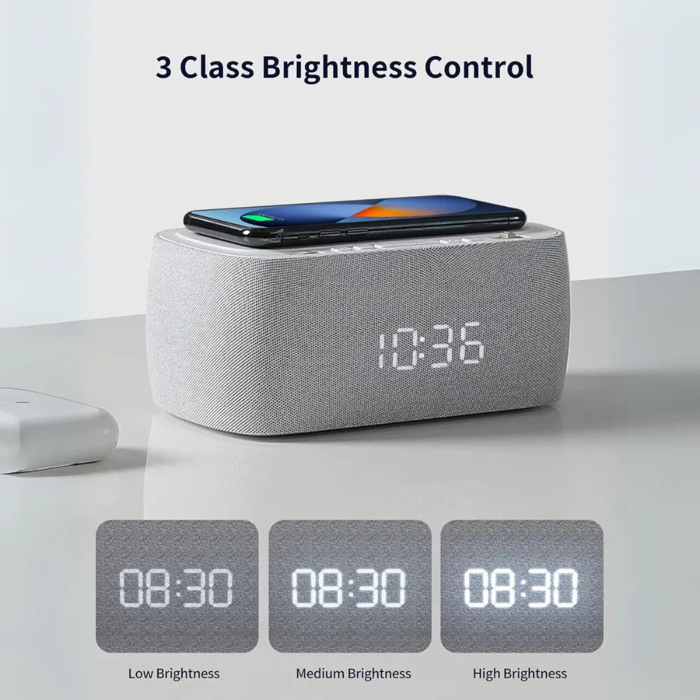 EZVALO Wireless Charging Alarm Clock – Digital Clock Radio with Bluetooth Speaker, 10W Fast Charging, Dual Alarm, FM Radio, USB/Type-C Port & Night Light
