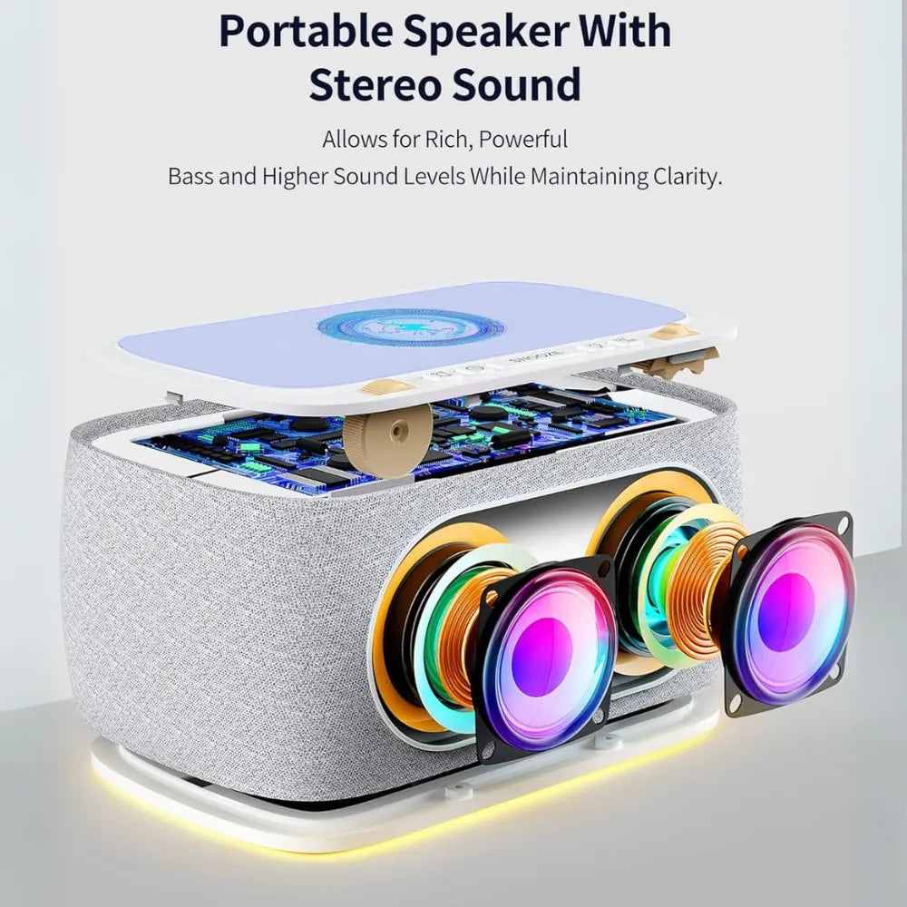 EZVALO Wireless Charging Alarm Clock – Digital Clock Radio with Bluetooth Speaker, 10W Fast Charging, Dual Alarm, FM Radio, USB/Type-C Port & Night Light