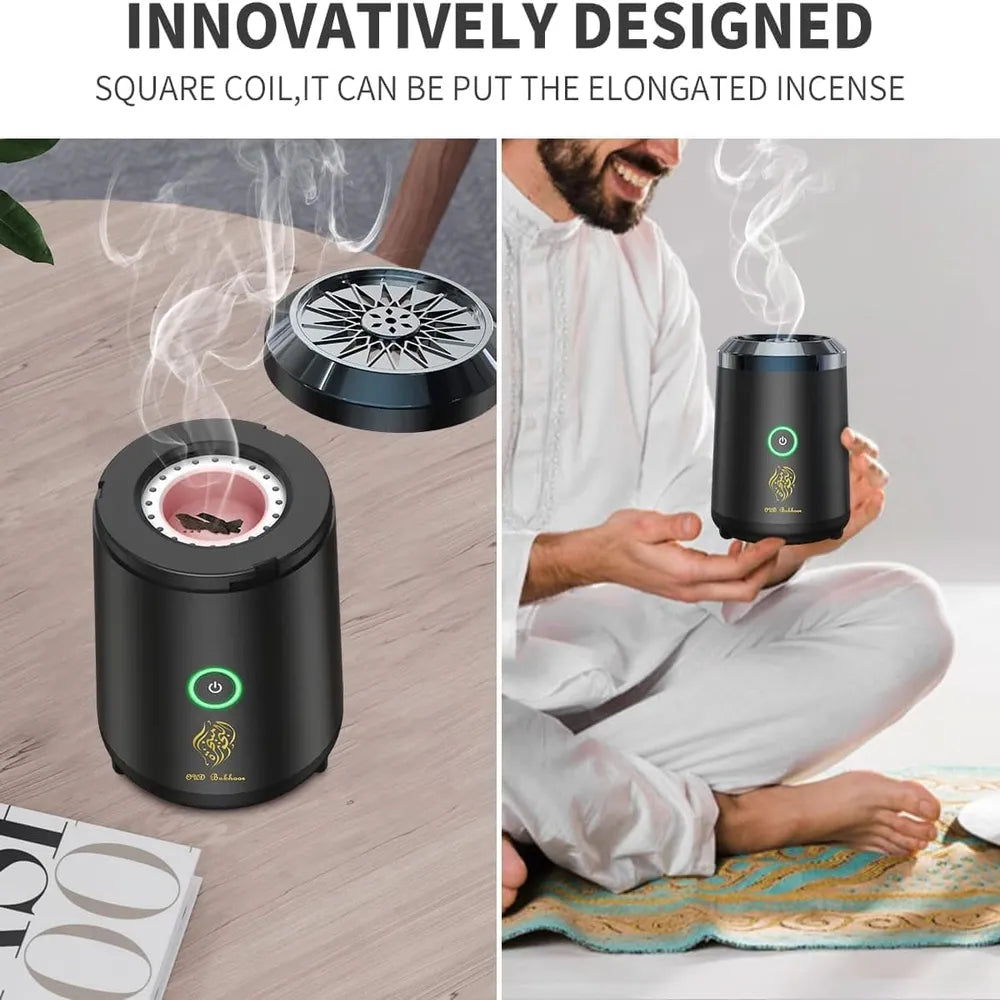 Bukhoor Mini Oud Incense Burner Rechargeable Ceramic Heating Element Portable Electric USB Rechargeable