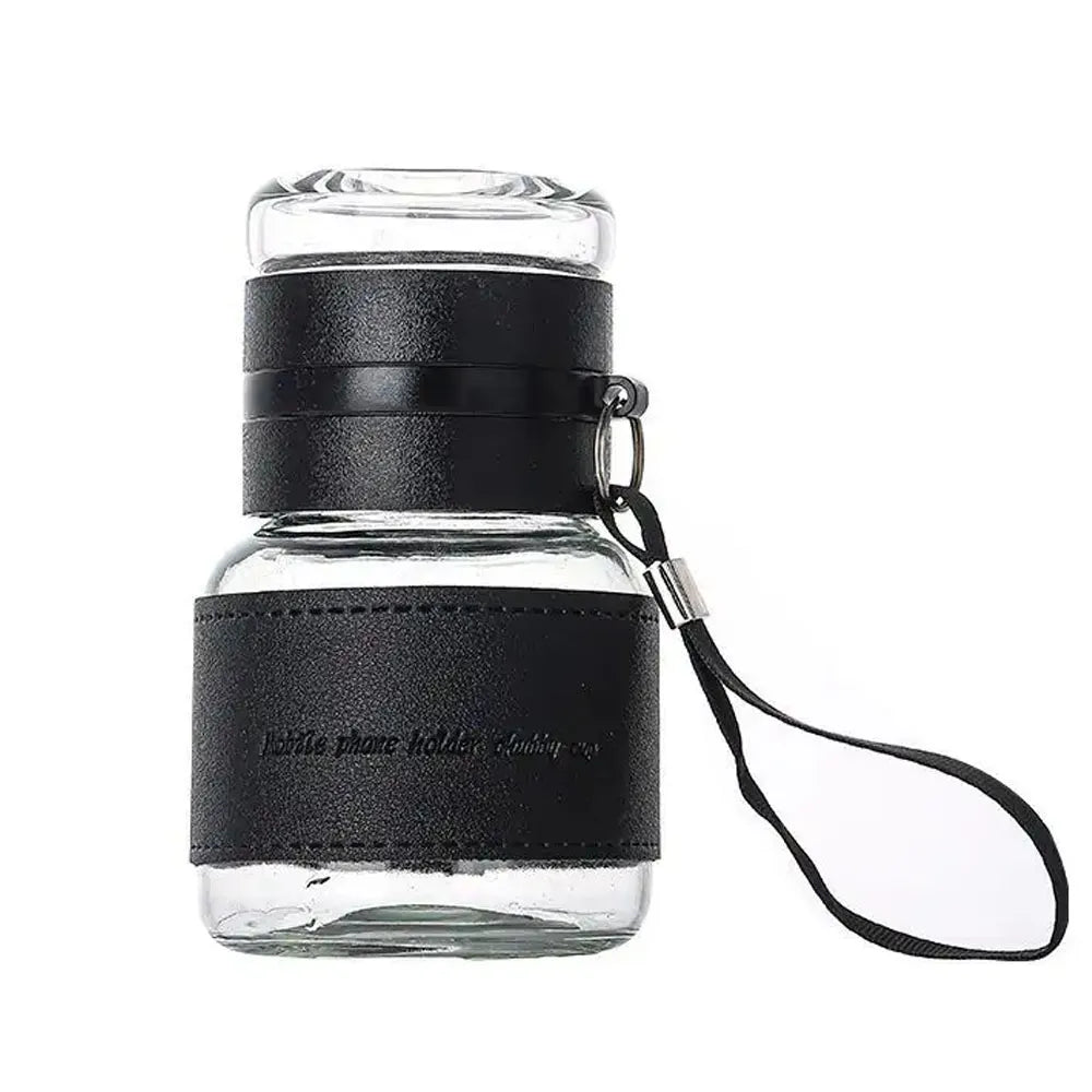 Li Baiyi Double Deck Glass Cup 350ml Borosilicate Glass Double-Walled PU Leather Grip Leak-Proof