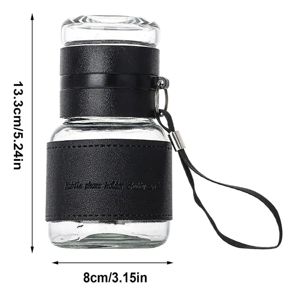 Li Baiyi Double Deck Glass Cup 350ml Borosilicate Glass Double-Walled PU Leather Grip Leak-Proof