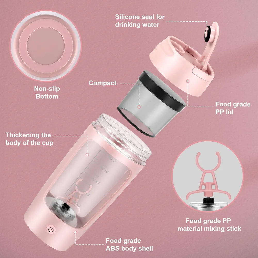 Electric Automatic Mixing Cup 500ml USB Rechargeable 7000 RPM Motor Powerful Mixing Leak-Proof Tritan Material - Pink