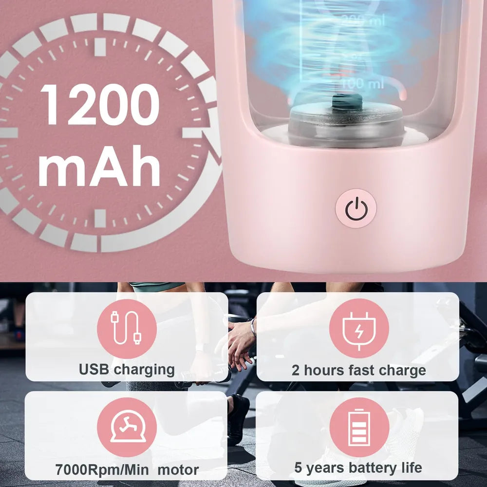Electric Automatic Mixing Cup 500ml USB Rechargeable 7000 RPM Motor Powerful Mixing Leak-Proof Tritan Material - Pink