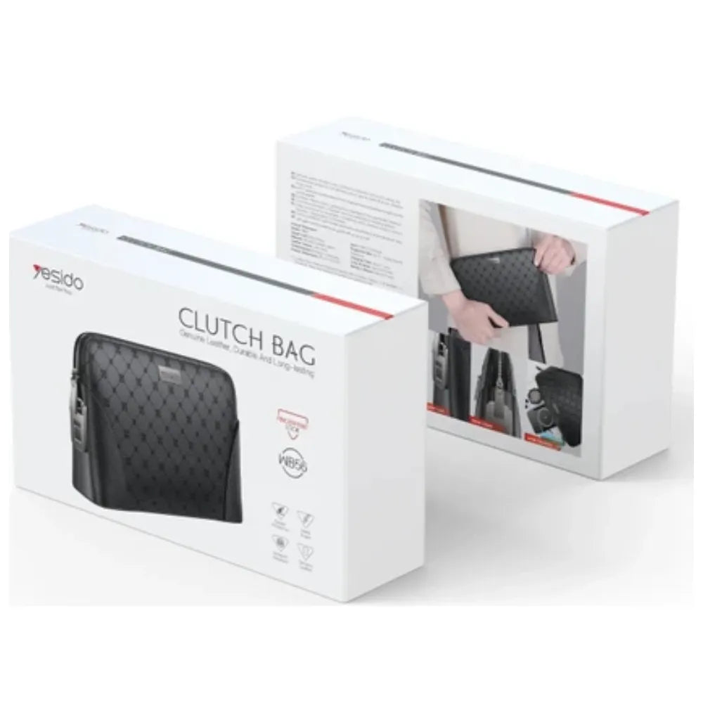 Yesido Clutch Bag – Genuine Leather Ladies Handbag with Zipper Closure, Black Elegant Design