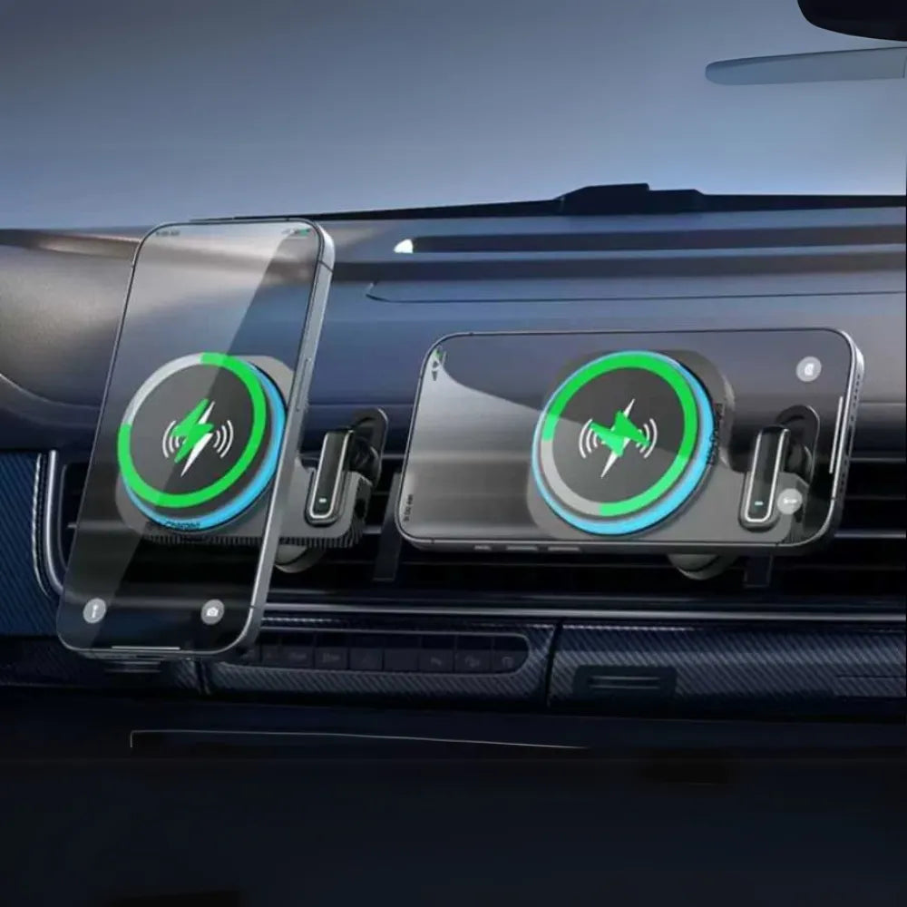 2-in-1 Wireless Car Charger with Bluetooth Earpiece – Fast Charging, Magnetic Mount, USB-C Compatible