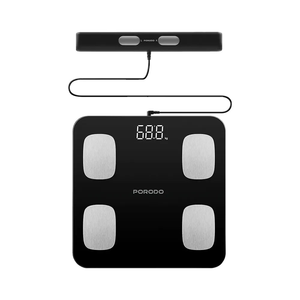Porodo Lifestyle Smart Scale Battery Operated 180kg Max Weight Full Body Analysis Four Electrode Handles Bluetooth – Black