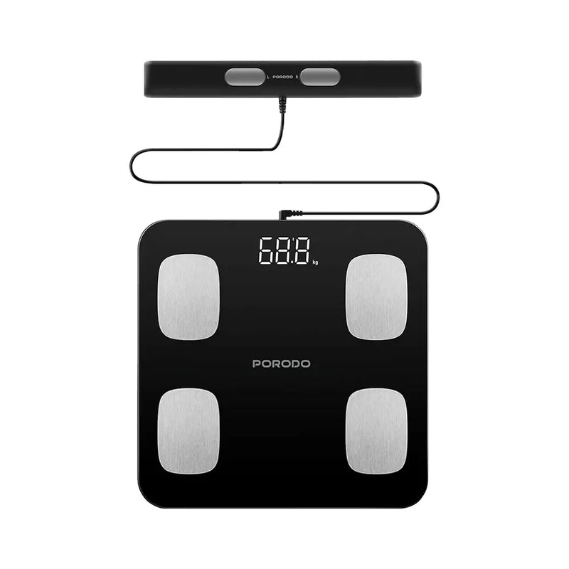 Porodo Lifestyle Smart Scale Battery Operated 180kg Max Weight Full Body Analysis Four Electrode Handles Bluetooth – Black