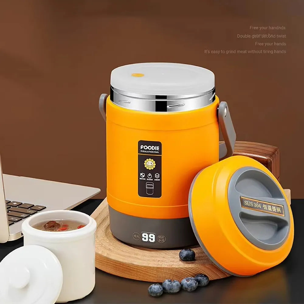 Constant Temperature Insulation Lunch Box 1.2L 304 Stainless Steel Electric Heating 30W - Orange