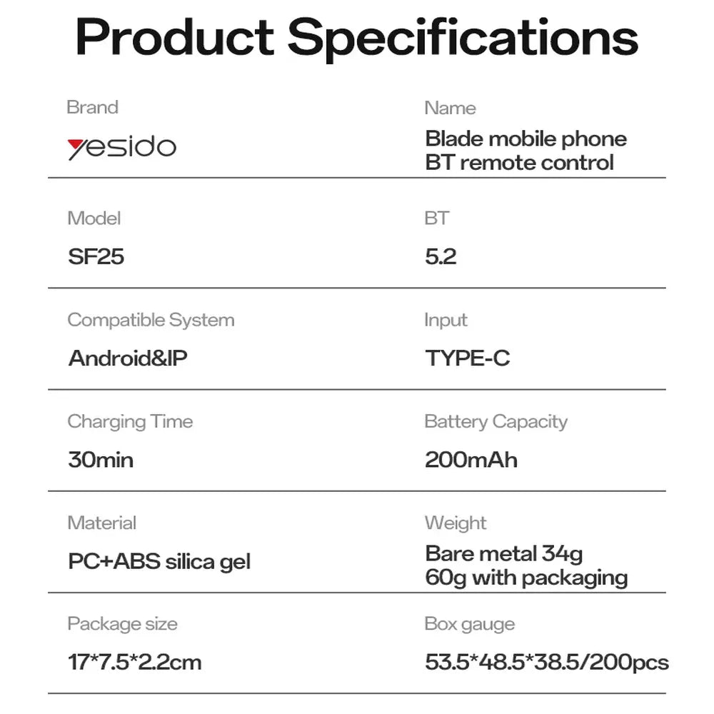 Yesido SF25 Scrolling Remote  Bluetooth Compatible with Smartphones & Tablets