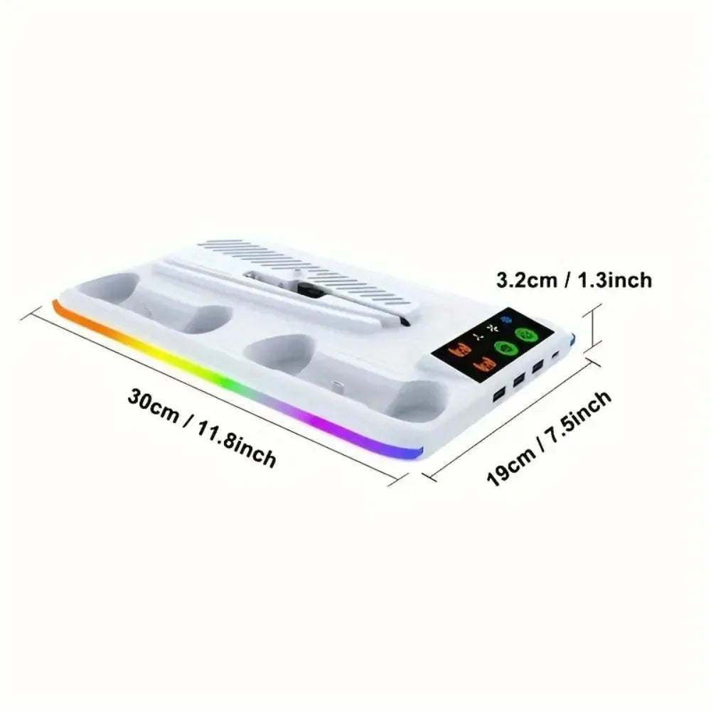 P5 Cooling Stand with RGB LED – Controller Charging Station & 3-Speed Fan for PS5/PS5 Slim/PS5 Pro – White