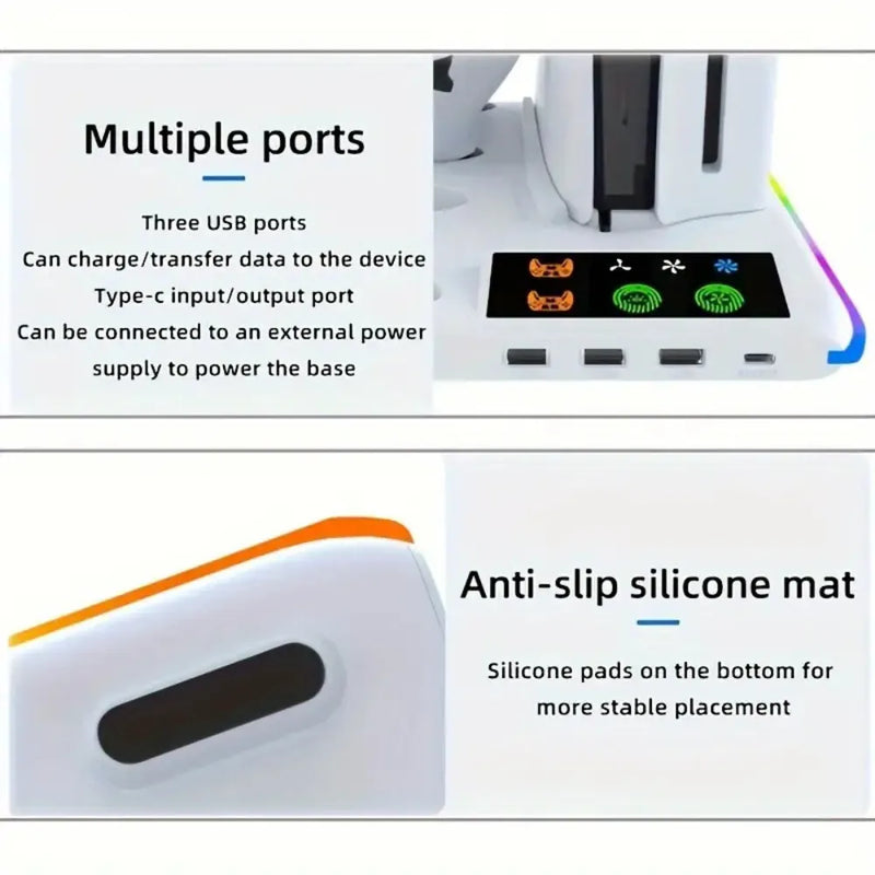 P5 Cooling Stand with RGB LED – Controller Charging Station & 3-Speed Fan for PS5/PS5 Slim/PS5 Pro – White