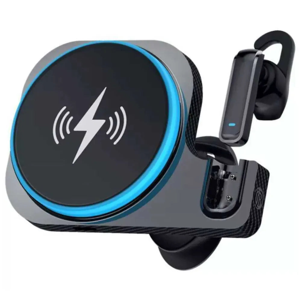2-in-1 Wireless Car Charger with Bluetooth Earpiece – Fast Charging, Magnetic Mount, USB-C Compatible