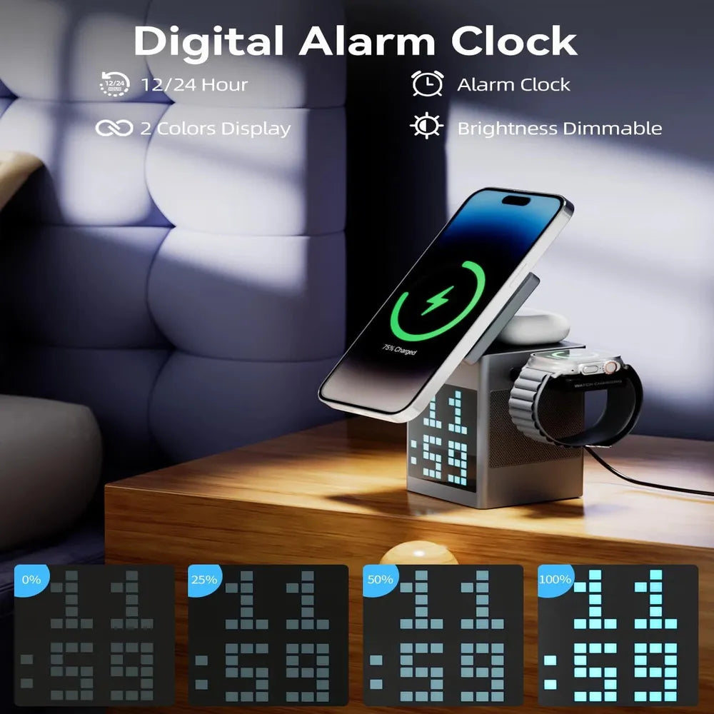 Pixel Bluetooth Speaker with Wireless Charging 15W RGB Clock Display – Black