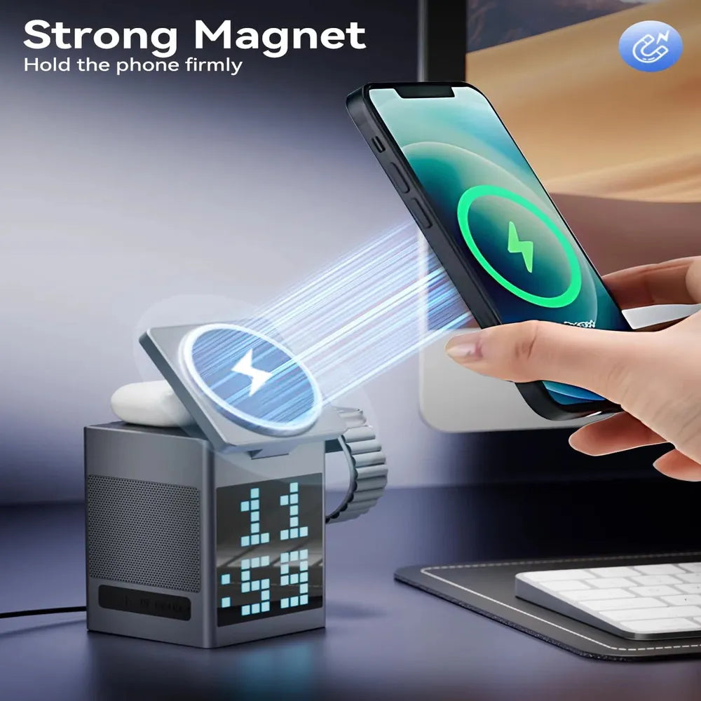 Pixel Bluetooth Speaker with Wireless Charging 15W RGB Clock Display – Black