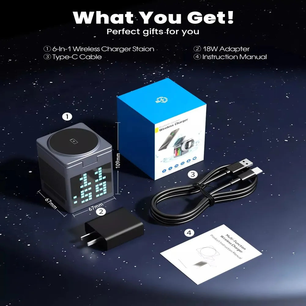 Pixel Bluetooth Speaker with Wireless Charging 15W RGB Clock Display – Black