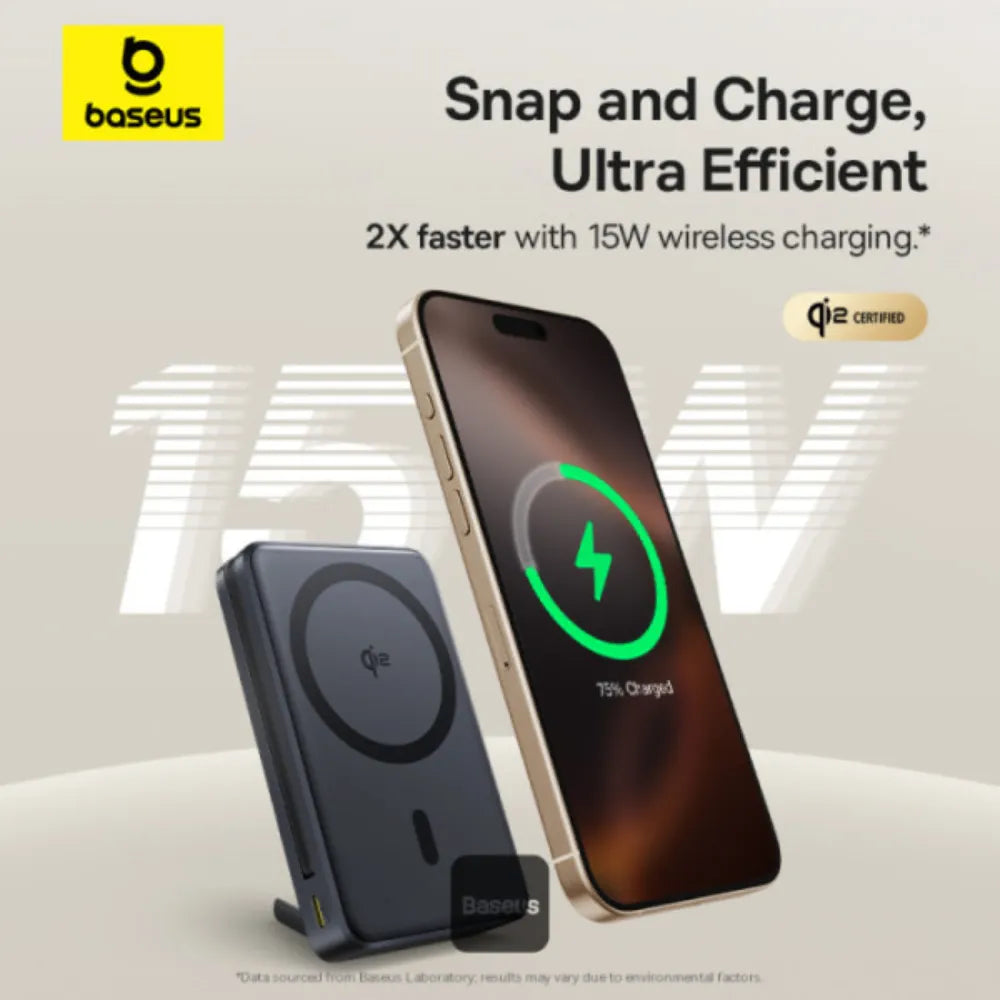 Baseus Namos Qi2 3-in-1 Magnetic Power Bank – 10000mAh, 45W Fast Charging, Built-in USB-C Cable, Wireless Charging & Kickstand
