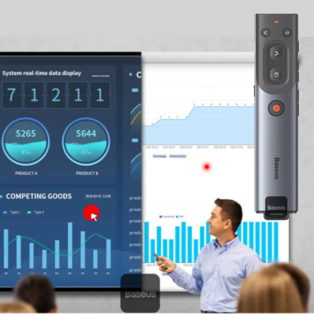 Baseus Wireless Presentation Remote with Laser Pointer – USB Receiver + Type-C Charging, Slide Control & Mouse Functionality
