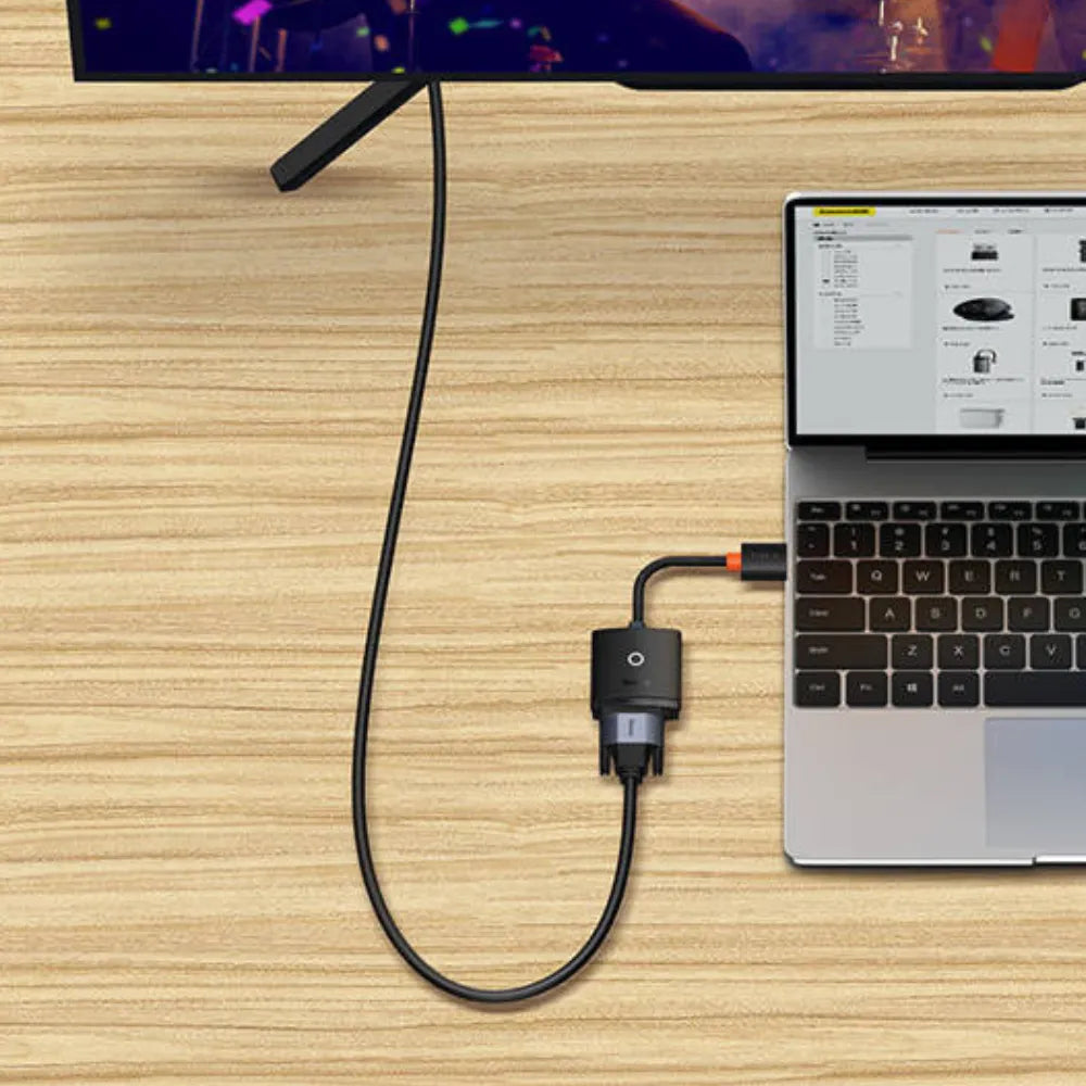 Baseus Lite Series HDMI to VGA Adapter – 1080P Resolution + 3.5mm AUX Audio + Micro USB Power Input – Black