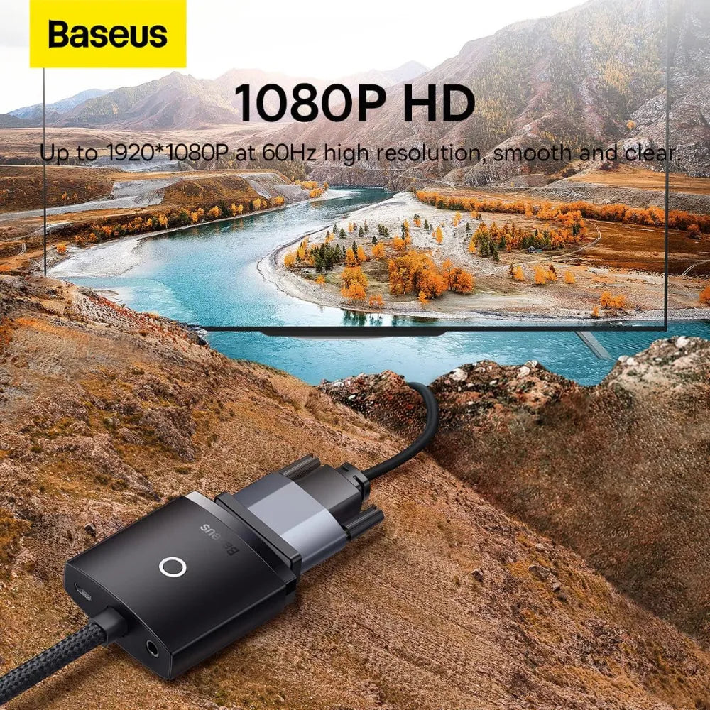 Baseus Lite Series HDMI to VGA Adapter – 1080P Resolution + 3.5mm AUX Audio + Micro USB Power Input – Black