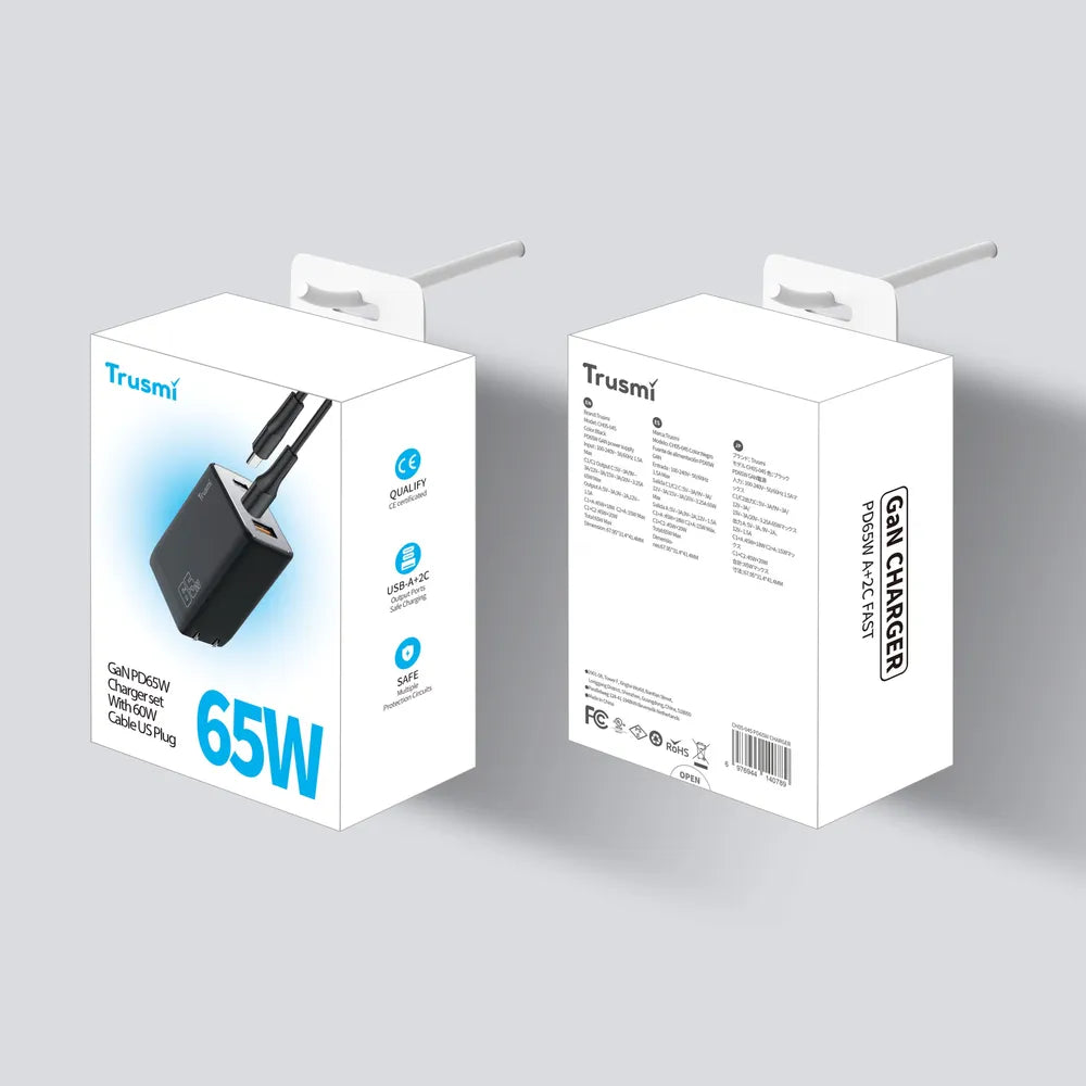 Trusmi GaN PD65W Charger 60W Cable UK Plug