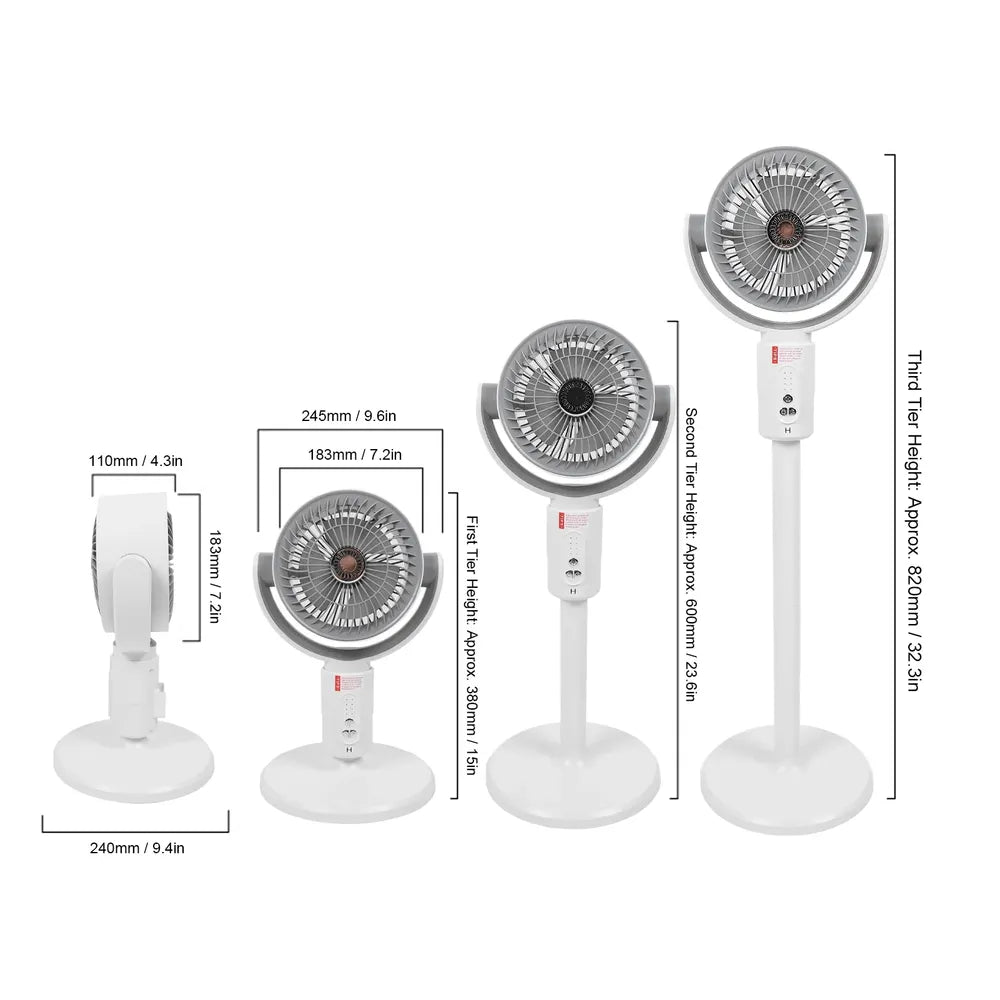 F1 Remote Control Operated Air Circulation Fan 10W Adjustable Height Type-C Rechargeable