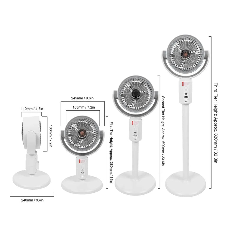 F1 Remote Control Operated Air Circulation Fan 10W Adjustable Height Type-C Rechargeable